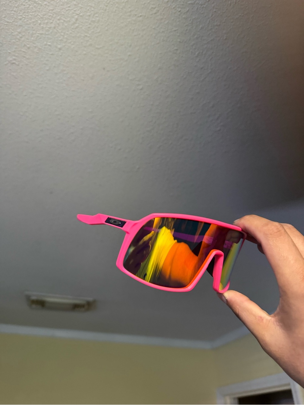 Hot Pink Sports Sunglasses with Mirrored Lenses Oakley